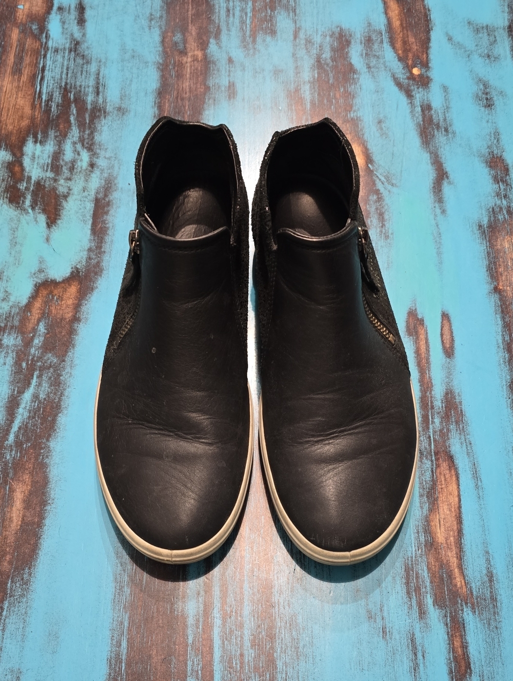 Ecco Black Leather Slip-On Ankle Booties